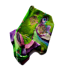 Šatky - Hodvábna maľovaná šatka zeleno-fialová - 13283335_