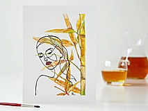 Obrazy - Palm Bamboo a Dáma 3, akvarel, 18 x 24 cm - 13281674_