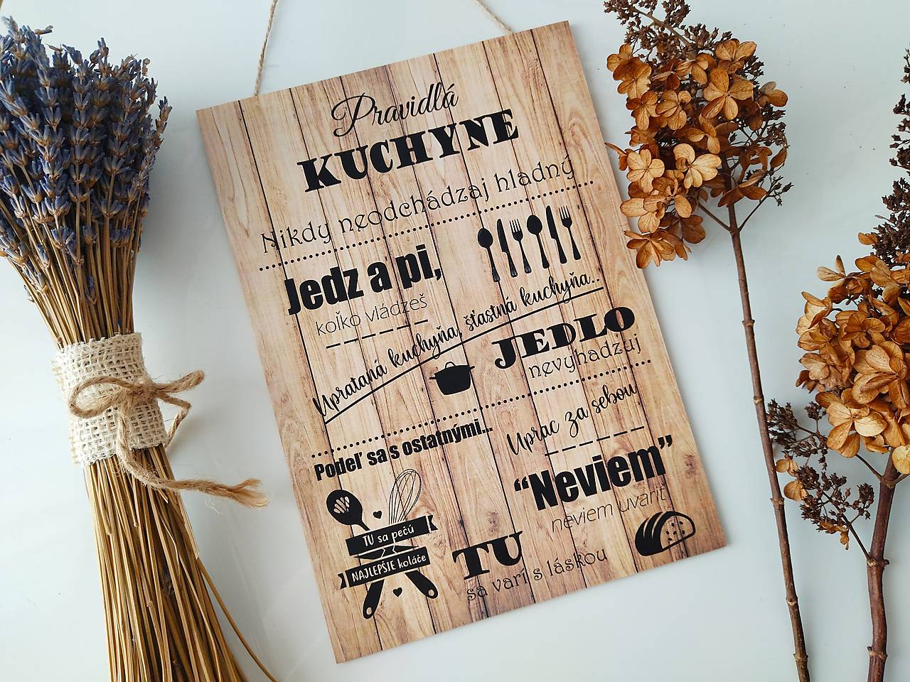 Drevená závesná tabuľa - Pravidlá kuchyne