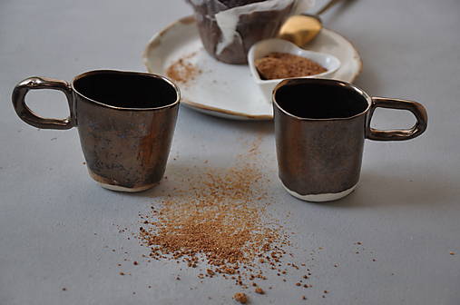 Šálka, hrnček espresso v glazúre kovovej farby S