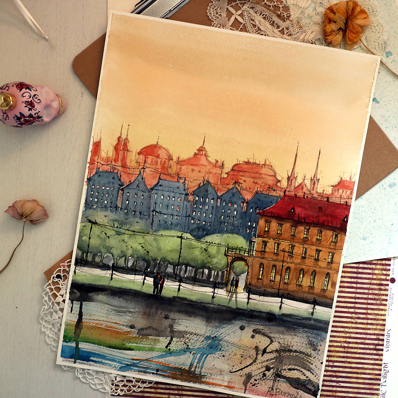 Malý príbeh o druhom brehu/ akvarelový originál by Richie Bumpkin