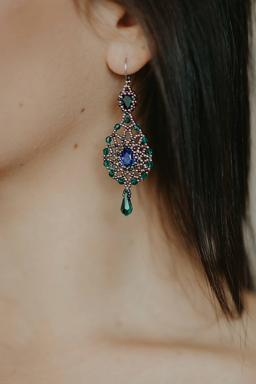 Smaragdovo-zafírové náušnice v tvare kvapky (316L)