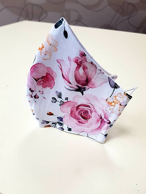 Rúška - Dizajnové bavlnené rúško - biele ružové ruže - 13289694_