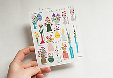 Papier - Pohľadnica s nálepkami " flowers" - 13287617_