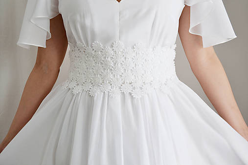 Svadobné midi šaty z hodvábneho voálu a tencelu (+ kvetovaný opasok)
