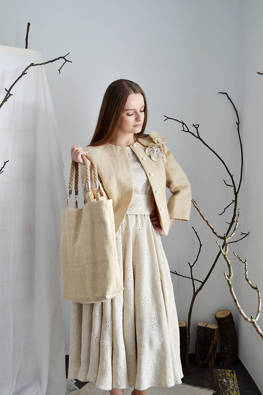 Shopper upcy taška z konope so zapletanými ramienkami