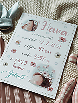 Tabuľky - Tabuľka pre bábätko s údajmi o narodení ježko - 13292689_