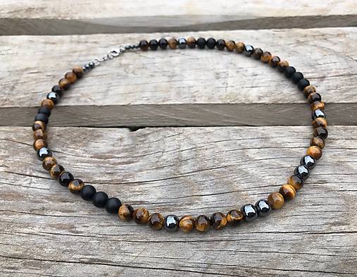 Pánske šperky - Pánsky náhrdelník - tigrie oko, hematit, ónyx - 13290865_