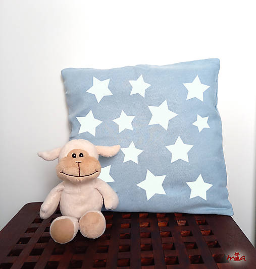 Detský textil - Detský / chlapčenský SVIETIACI vankúš s hviezdičkami - 13294684_