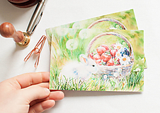 Papier - Pohľadnica "Zajo a jahody" - 13298737_