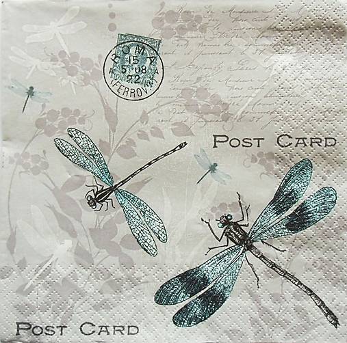 Papier - S662 - Servítky - vážka, post card, vintage - 13299325_