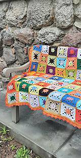 Úžitkový textil - Veľká háčkovaná pestrofarebná vintage deka - 13301306_