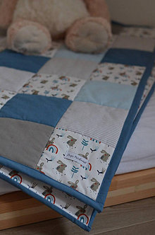 Detský textil - Patchwork hracia deka, Zajko a dúha, 100x100 - 13301561_
