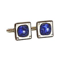 Pánske šperky - Originálne manžetové gombíky modré bublinkové sklo s platinou - 13301394_