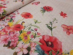 Textil - Látka s makovou a kvetinovou bordúrou - 13306067_