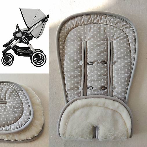 Detský textil - VLNIENKA podložka do kočíka Emmaljunga NXT90  100% merino top super wash Natural Hviezdička šedá - 13306603_