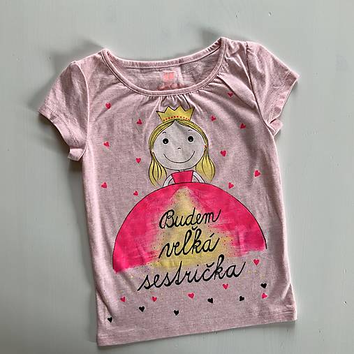 Maľované ružovkasté tričko s princeznou a nápisom “Budem veľká sestrička”