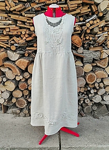 Šaty - Béžové ľanové šaty - 3D kvety (rôzne farby) - 13305518_