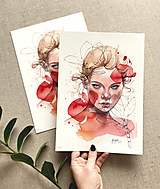 Obrazy - Portrét dievčiny - Červená, akvarel výtlačok (print) - 13303949_