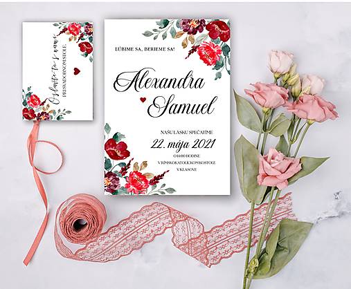 Papiernictvo - Svadobné oznámenie 93 burgundy - 13309650_