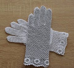 Rukavice - Biele rukavičky s kvetinovým lemom - 13308099_