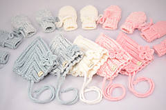 Detské doplnky - Setík pre novorodeniatka a predčasniatka EARLY (pixie čiapočka a rukavičky), 100% merino (-1 až 1 - Ružovo-biela) - 13308809_