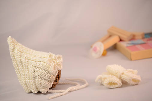 Detské doplnky - Setík pre novorodeniatka a predčasniatka EARLY (pixie čiapočka a rukavičky), 100% merino (-1 až 1 - Biela) - 13308822_