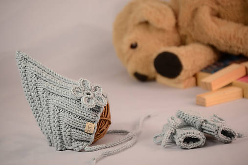 Setík pre novorodeniatka a predčasniatka EARLY (pixie čiapočka a rukavičky), 100% merino (0 až 2 - Sivomodrá)