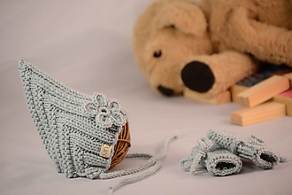 Detské doplnky - Setík pre novorodeniatka a predčasniatka EARLY (pixie čiapočka a rukavičky), 100% merino (0 až 2 - Sivomodrá) - 13308838_
