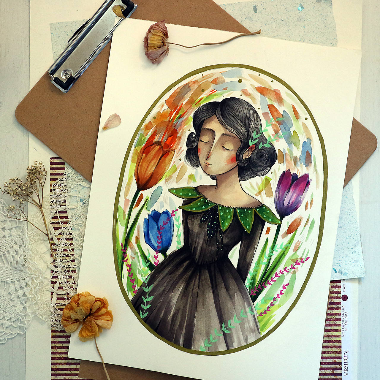 Slečna trochu zemitá/ originál akvarelový obrázok