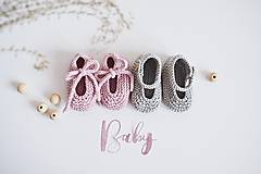 Detské topánky - Bavlnené balerínky pre bábätko - ružová/sivá - 13317230_