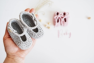 Detské topánky - Bavlnené balerínky pre bábätko - ružová/sivá (sivá - 3 až 6 mes.) - 13317202_