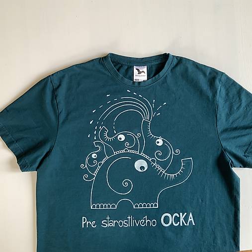 Maľované pánske tričko pre starostlivého ocka (Na tričku tyrkysovomodrej farby)