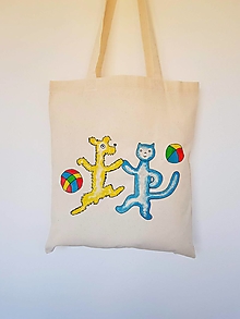 Nákupné tašky - •retro ručne maľovaná plátená taška - Psík a mačička• - 13318018_