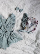 Detské oblečenie - Vtáčatko - mušelínové šaty s volánmi a mašľou (prašná modrá) - 13315073_