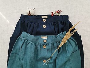 Sukne - Perlička - ľanová sukňa s veľkými vreckami (teal (modrozelená)) - 13315019_