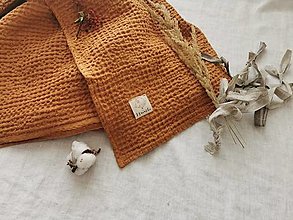 Úžitkový textil - Ľanová waflová deka  (karamel) - 13315031_