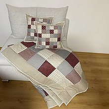 Úžitkový textil - Prehoz, vankúš patchwork vzor béžová s bordovou  ( rôzne varianty veľkostí ) - 13321285_