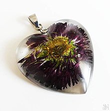 Náhrdelníky - Srdiečkový živicový prívesok s kvetom sedmokrásky - chirurgická oceľ - 13325404_