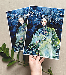 Obrazy - Dáma v kimone, (ART PRINT) akvarel - 13324617_