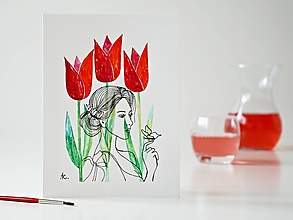 Obrazy - Tulipán a Deva 13, akvarel, 18 x 24 cm - 13328045_