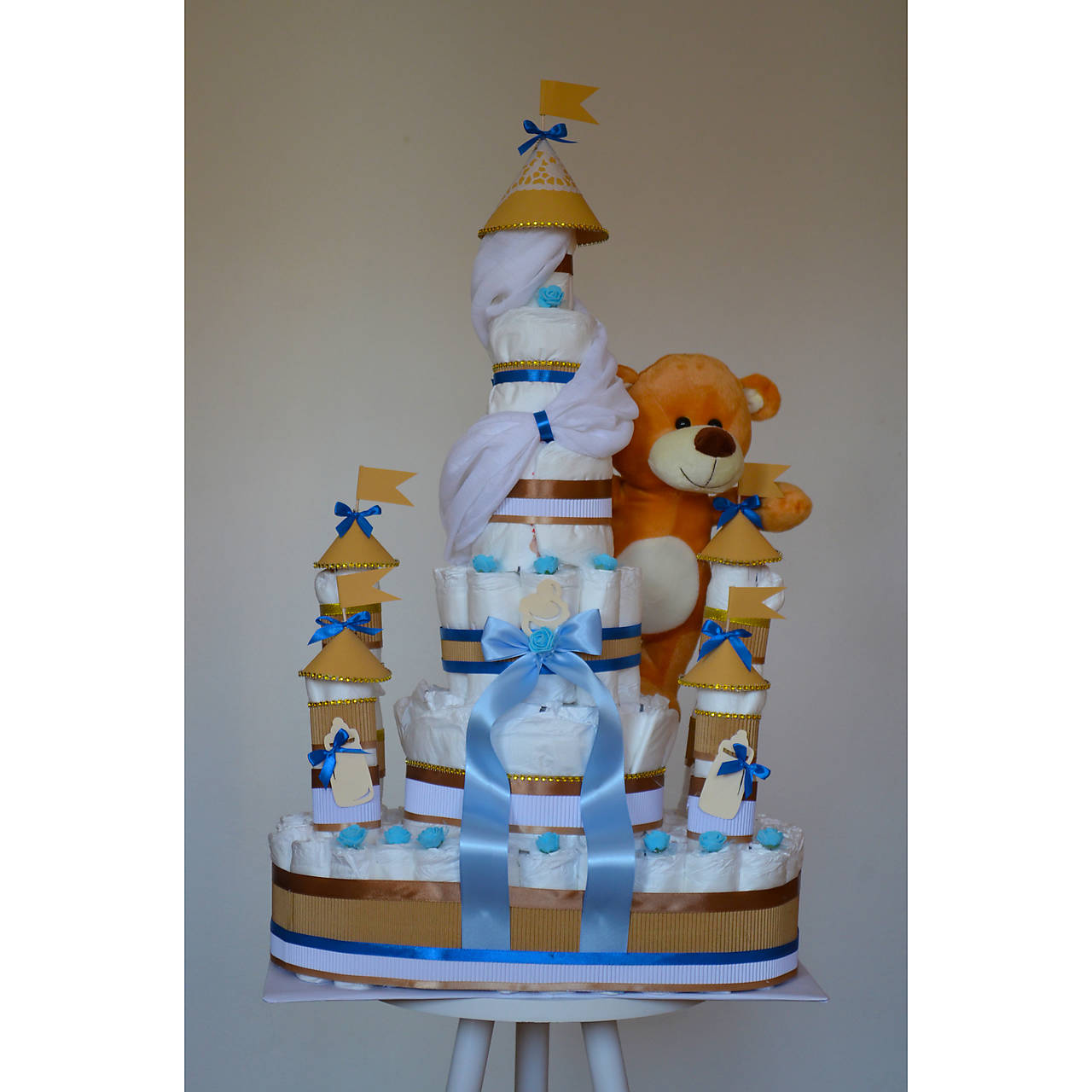 Veľká plienková torta ZÁMOK - modrá (Veľkosť plienok č.3 (4 - 9kg))