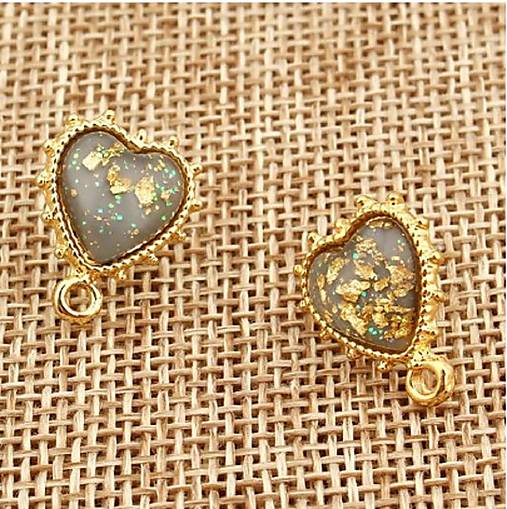 Komponenty - Napichovací srdiečkový trblietavý komponent s kamienkami 12 x 16 mm, 1 pár / 2 ks (svetlá sivá) - 13332948_