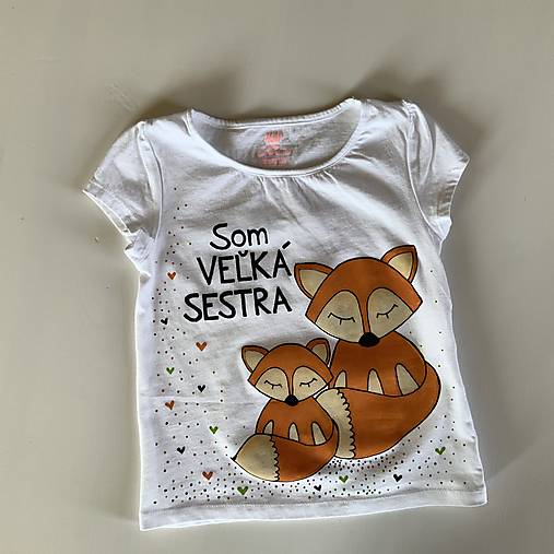 Maľované tričko pre veľkú sestru s líškami
