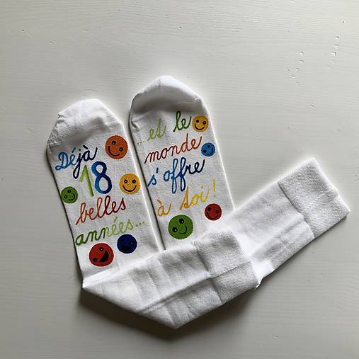Maľované ponožky s nápisom: "Všetko najlepšie (S nápisom vo francúzštine k 18tke)