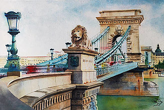 Obrazy - Széchenyiho reťazový most, Budapešť, Maďarsko, originál - 13336583_