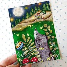 Papiernictvo - Vĺčko v čarovnom lese-pohľadnica - 13341237_