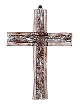 Dekorácie - Sklenený kríž na stenu hnedý vrstvený malý - 13340585_