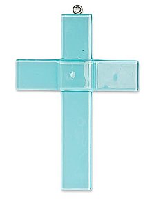 Dekorácie - Sklenený kríž ku krstu bledo modrý - 13340733_
