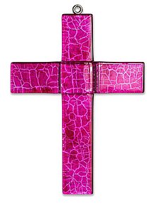 Dekorácie - Sklenený kríž na stenu ružový - 13340834_